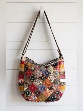 Treska Boho Patchwork & Rhinestone multi color faux leather shoulder bag